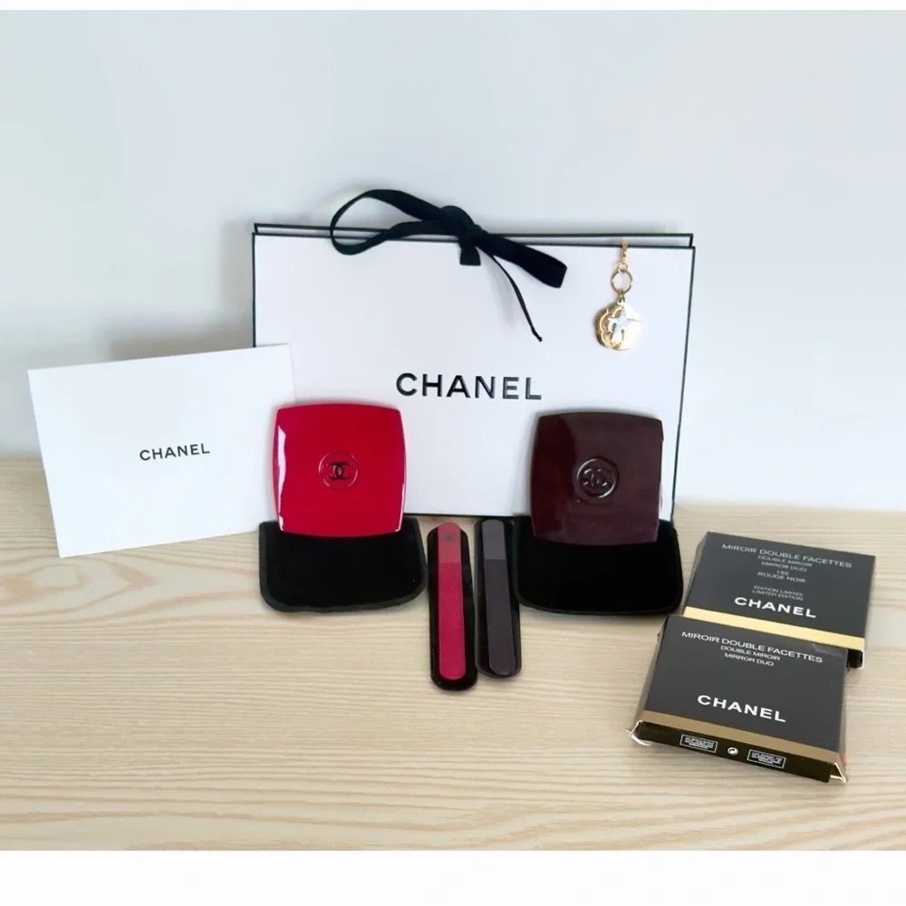 CHANEL Limited Double Facettes Mirror Compact, Nail File, Key Chain Gift Set NEW